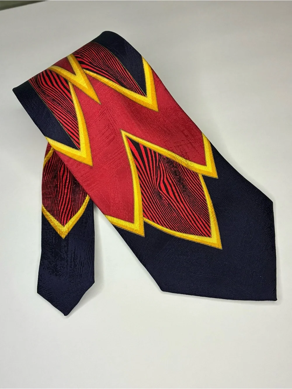VTG Vitaliano Pancaldi Men Silk Necktie Geometric Stripe Blue Red Gold Italy 60”